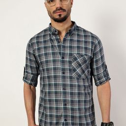 Thomas Scott Men Premium Spread Collar Checked Cotton Slim Fit Casual Shirt-picture-13