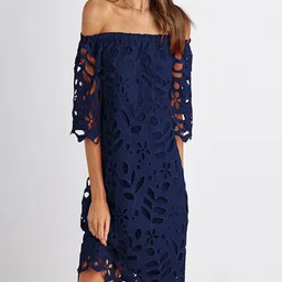Bebe Women Self Design Off-Shoulder A-Line Dress-image-89