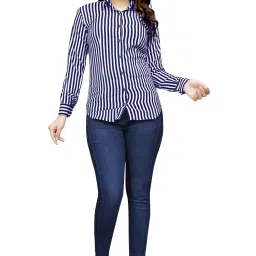 Women Regular Fit Striped Slim Collar Casual Shirt-image-43