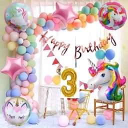 3RD Birthday (Girl/Boy )Decoration with Unicorn & pastel Balloon-image-17