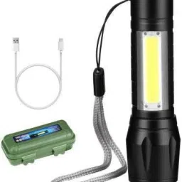 aranavi USB Rechargeable LED Zoomable Flashlight Torch Lamp Built in Battery With USB Cable Gift Box Torch Emergency Light Portable JMALL Pocket Size Mini LED Flashlight Torch Torch image 2