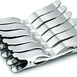 12 Piece Stainless Steel Cloth Drying Pegs/Clips, Silver Stainless Steel Cloth Clips-image-1