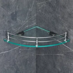 Transparent Glass Corner Shelf with Mounting Bracket/Corner Shelf for Bathroom Glass, Steel Wall Shelf-13
