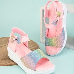 BAESD Girls Embellished Open Toe Wedges With Bows & Velcro Closure-12