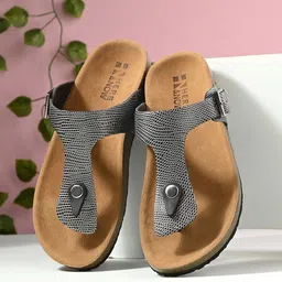 HERE&NOW Silver-Toned Textured T-Strap Flats-17