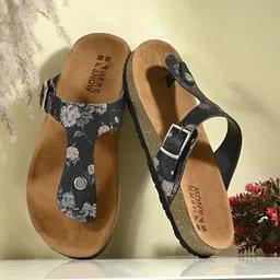 HERE&NOW Black & Brown Printed T-Strap Flats-6