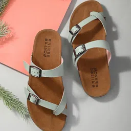 HERE&NOW Sea Green Buckled One Toe Flats-50