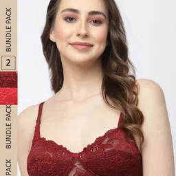 Docare Pack Of 2 Floral Non Padded All Day Comfort Non-Wired Cotton Bralette Lace Bra-image-82