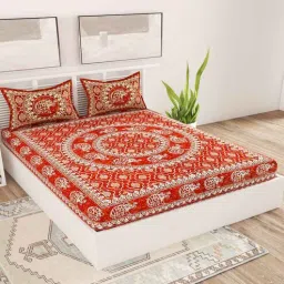 uniqchoice Maroon Traditional 120 TC Cotton Queen Sized Bedsheet with 2 Pillow Cover-picture-12