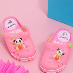 Yellow Bee Girls Panda Motif Applique Rubber Clogs-36