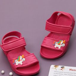 Yellow Bee Girls Unicorn Embellished Rubber Slip On Flip Flops-picture-9