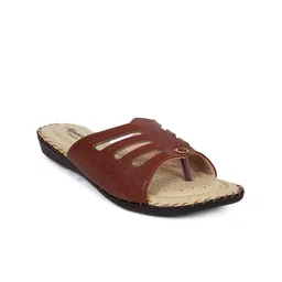 Ajanta Women Brown Textured Open Toe Flats-image-3