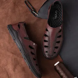 One8 Men Ethnic Leather Fisherman Sandals-image-48