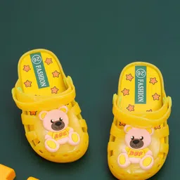 Yellow Bee Boys Teddy Applique Rubber Clogs With LED-13