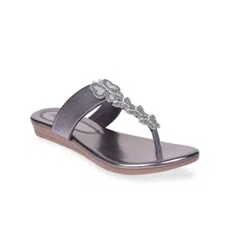 Ajanta Women Silver-Toned Embellished T-Strap Flats-image-24