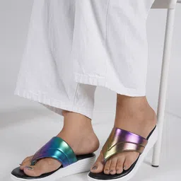 SAPATOS Printed Open Toe Flats-10