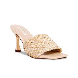 London Rag Beige Woven Design PU Party Heels-image-91