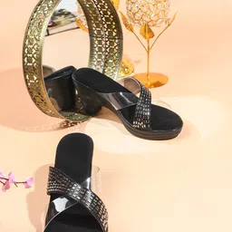 Try Me Embellished Open Toe Block Heels-12