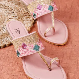 JM Looks Embroidered One Toe Wedge Heels-58