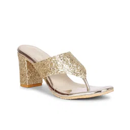 Misto Gold-Toned Embellished PU Block Sandals-26