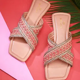pelle albero Textured Cross Strap Open Toe Flats-10
