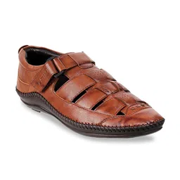 Metro Men Tan & Black Leather Shoe-Style Sandals-picture-19