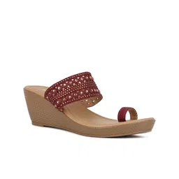 Bata Maroon PU Wedge Sandals-22