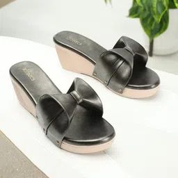 ICONICS Bow Detail Open Toe Wedge Heels-17
