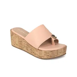 VALIOSAA Pink Embellished Flatform Sandals 2 Inch Heels-image-57