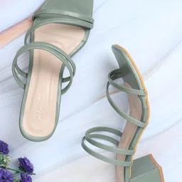 ICONICS Women Sage Green Black Heels-34