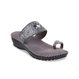 Metro Grey Embellished Wedge Sandals-34