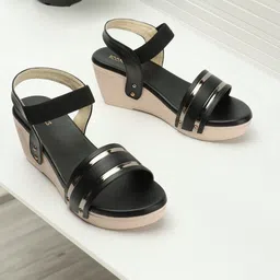 ICONICS Striped Open Toe Wedge Heels-18