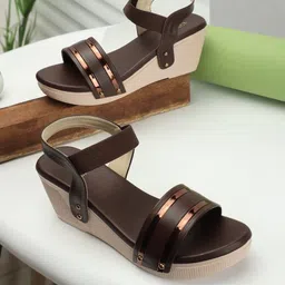ICONICS Striped Open Toe Wedge Heels-15
