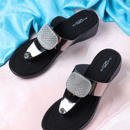 Shezone Silver-Toned & Black Wedge Sandals-54