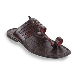 J FONTINI Men Maroon Ethnic Leather Comfort Sandals-image-99