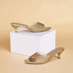 Forever Glam by Pantaloons Embellished Laser Cuts Open Toe Kitten Mules-45