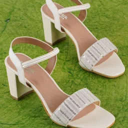 Anouk White Embellished Block Heels-52