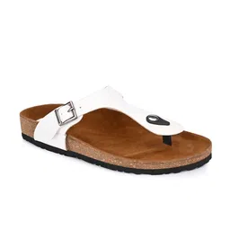 SHENCES Men White & Brown Original Cork Sole Sandals-image-3