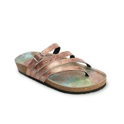 ELLE Textured Leather Open Toe Flats With Buckles-18