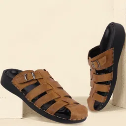 FAUSTO Men Tan Brown Comfort Sandals-image-70