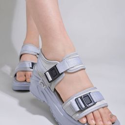 Shoetopia Textured Open Toe Velcro Comfort Heels-14