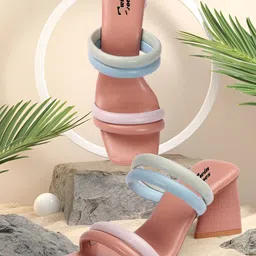 TWIN TOES Striped Open Toe Block Heels image 3