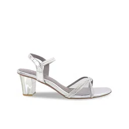 Metro Embellished Open Toe Block Heels With Backstrap image 4