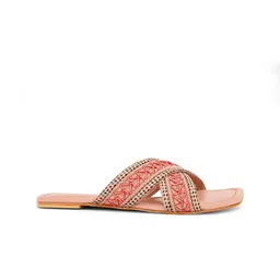 pelle albero Textured Cross Strap Open Toe Flats image 4