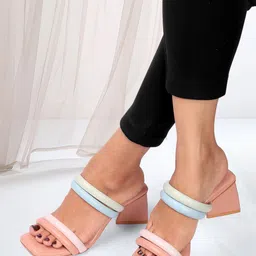 TWIN TOES Striped Open Toe Block Heels image 5