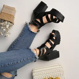 Shoetopia Girls Open Toe Platform Heels  With Buckle Detail-53
