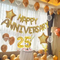 Solid 25th Anniversary Decoration Kit Romantic Backdrop for Party Celebrations Letter Balloon-30