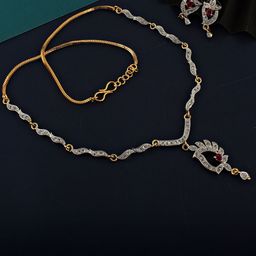 LUCKY JEWELLERY Gold Plated American Diamond Studded Jewellery Set-33