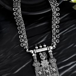 NAMAN ARTS Brass Silver-Plated Oxidised Necklace-image-24