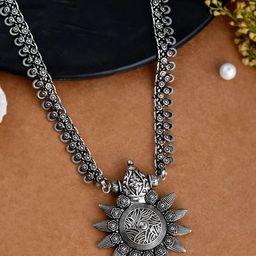 NAMAN ARTS Silver Plated Oxidized Spring Chain Statement Necklace-image-99